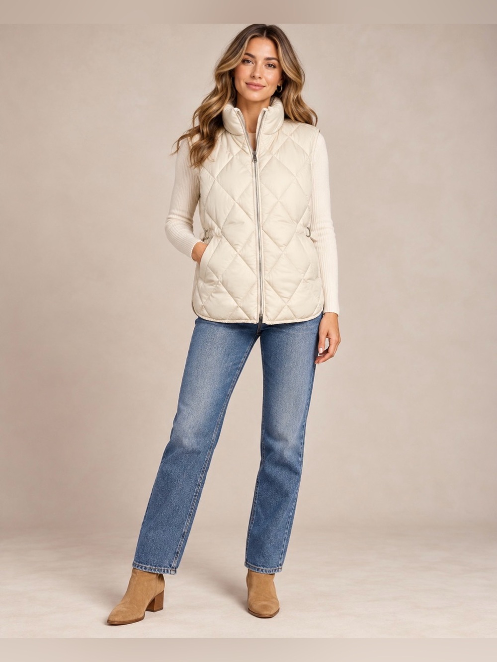 Eddie Bauer Women’s S/P Ivory Goose Down Quilted Puffer Vest
